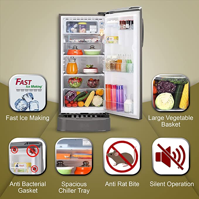 LG 185 L 5 Star Inverter Direct-Cool Single Door Refrigerator (GL-D201APZU, Shiny Steel, Base stand with drawer) LG 185 L 5 Star Inverter Direct-Cool Single Door Refrigerator (GL-D201APZU, Shiny Steel, Base stand with drawer)